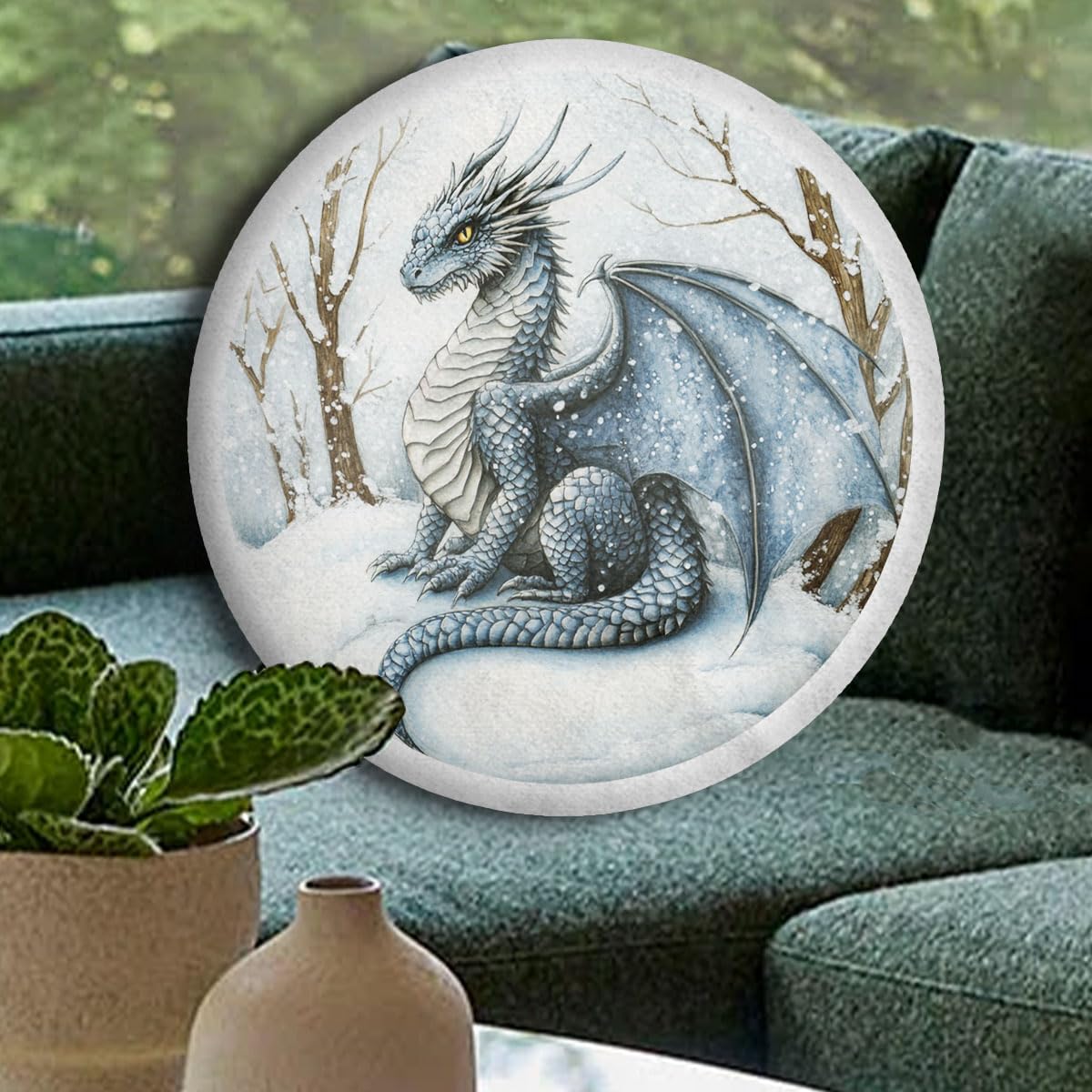 228CLOSET Round Plush Pillows - Dragon Print Funny Flush Pillow, Plush Pillows for Kids, Rooms, Sofa Decor Series 03 Size 14x14 in