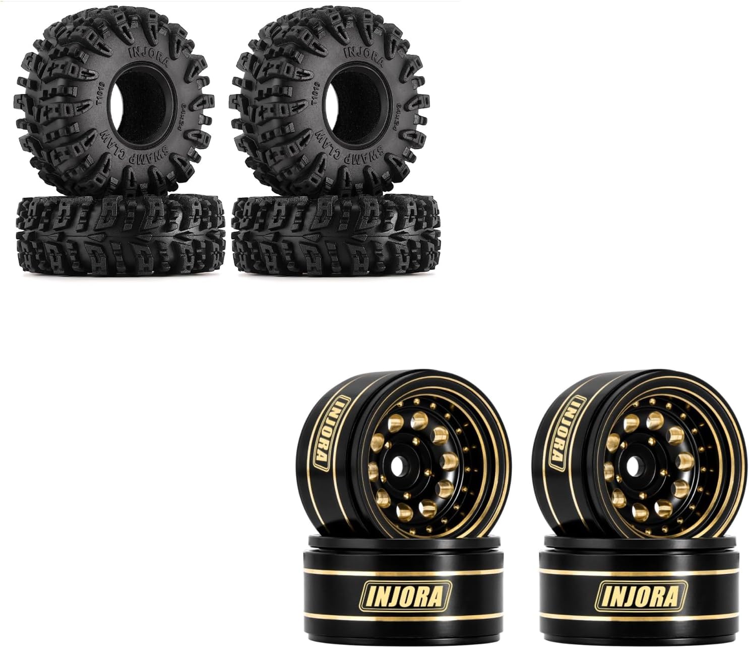 INJORA 1.0 Tires and 1.0 Beadlock Wheel Rims for 1/24 1/18 RC Crawler Car SCX24 AX24 TRX4M FCX24