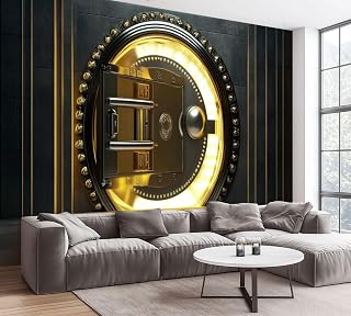 Wall Mural Bank Vault Gold Bars Inside Peel and Stick Wallpaper Removable Self-Adhesive Wall Sticker Wall Decor for Bedroom Living Room Decor 100"x144"