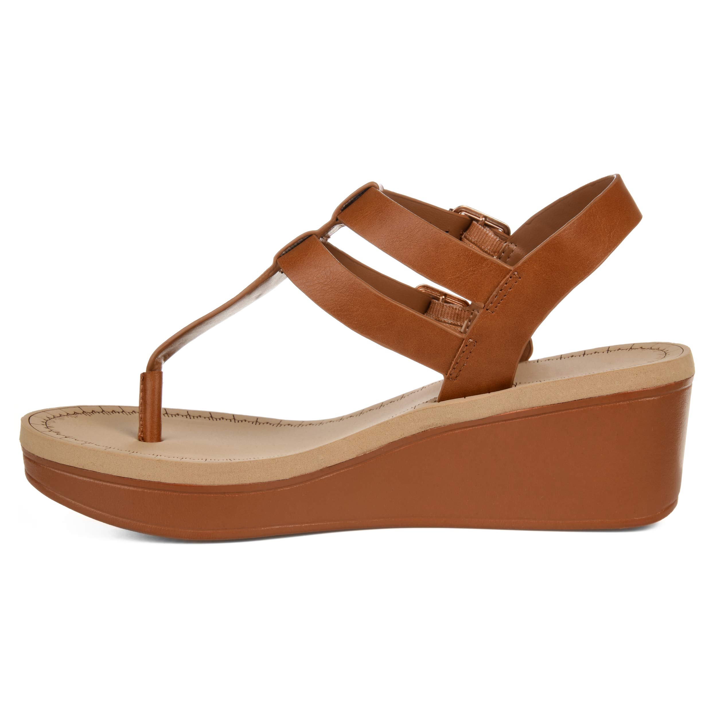 Womens T-Strap Wedge Sandal, Tan, 8