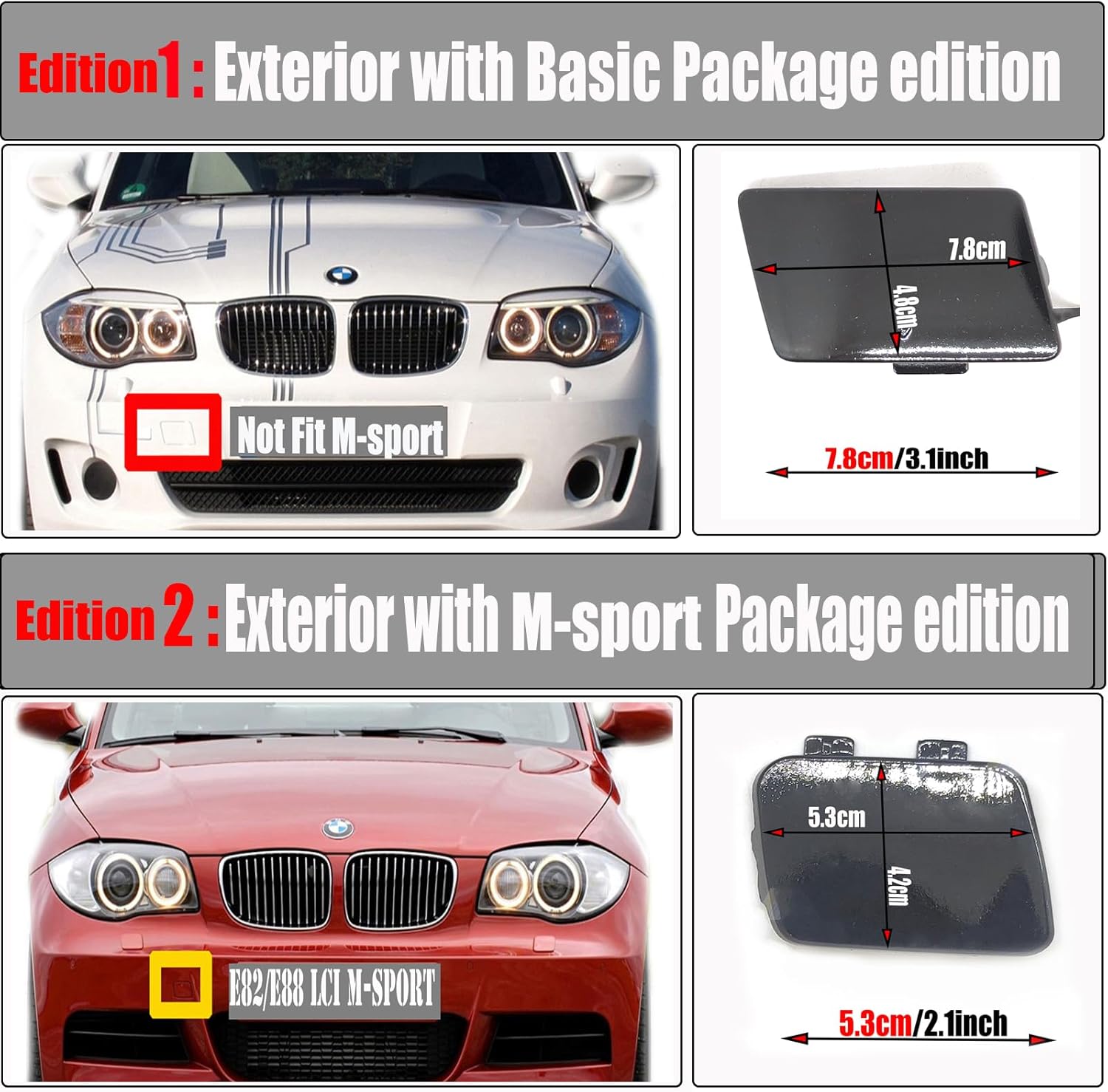 Front Tow Cover Fit 11-15 BMW 1 Series E82 Coupe E88 Convertible ActiveE 51117313026 (Silver)