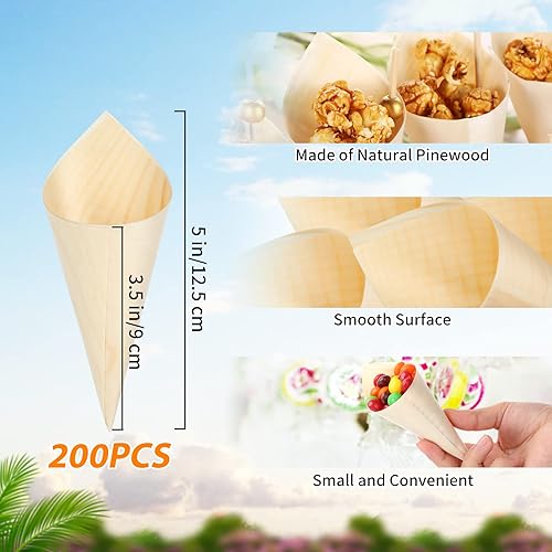 Miniatura 2 de 400 piezas desechables de madera conos de perlas, palillos de bambú para aperitivos, palillos de madera para alimentos, soporte para cono de helado,
