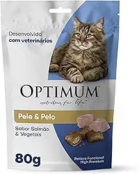 Petisco Optimum Pele e Pelo para Gatos Adultos Sabor Salmão e Vegetais 80g