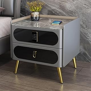 Para Cama Y Dormitorio Cajonera Oficina PequeñA ,Mesita De Noche Con Cargador Inalámbrico Inteligente ,Mesita De Noche Inteligente Con Bloqueo De Contraseña, Carga Inalámbrica De Cuero ( Color : Mediu