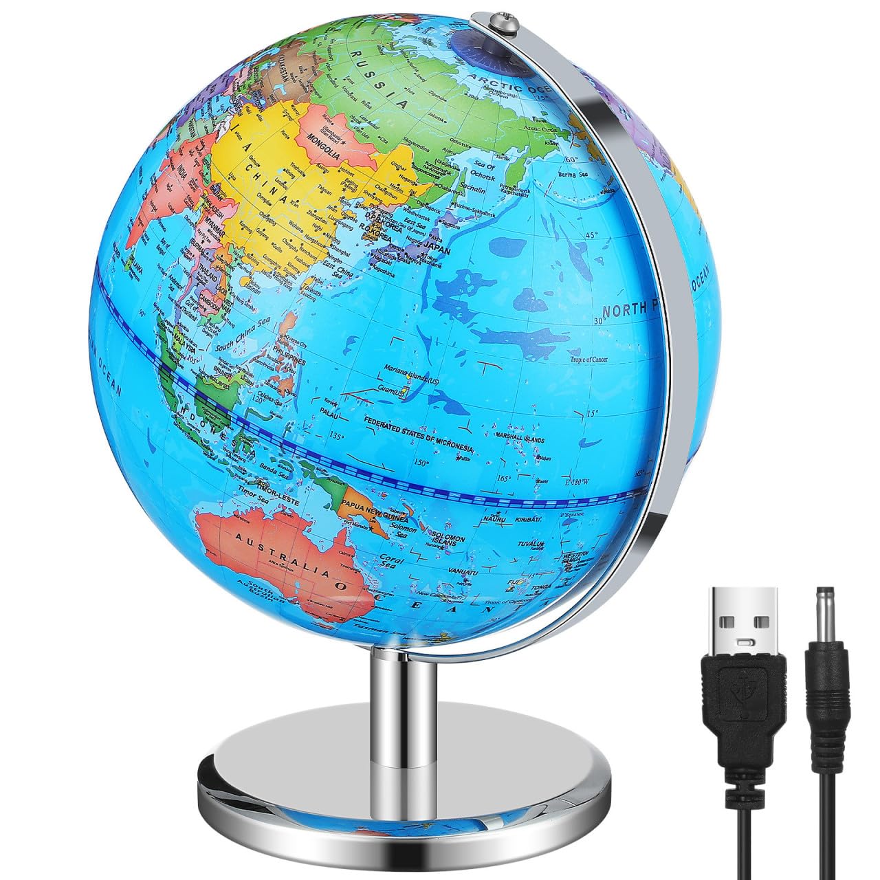 Globo Terráqueo Iluminado con Soporte, Globo Educativo de Mesa