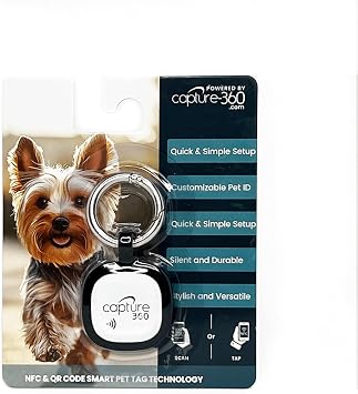 Capture 360 QR Code & NFC Silicone Silent Smart Pet ID Tag Waterproof, Durable, Customizable Digital ID for Dogs & Cats Easy Setup, Lost Pet Finder, Cloud Storage Option Black