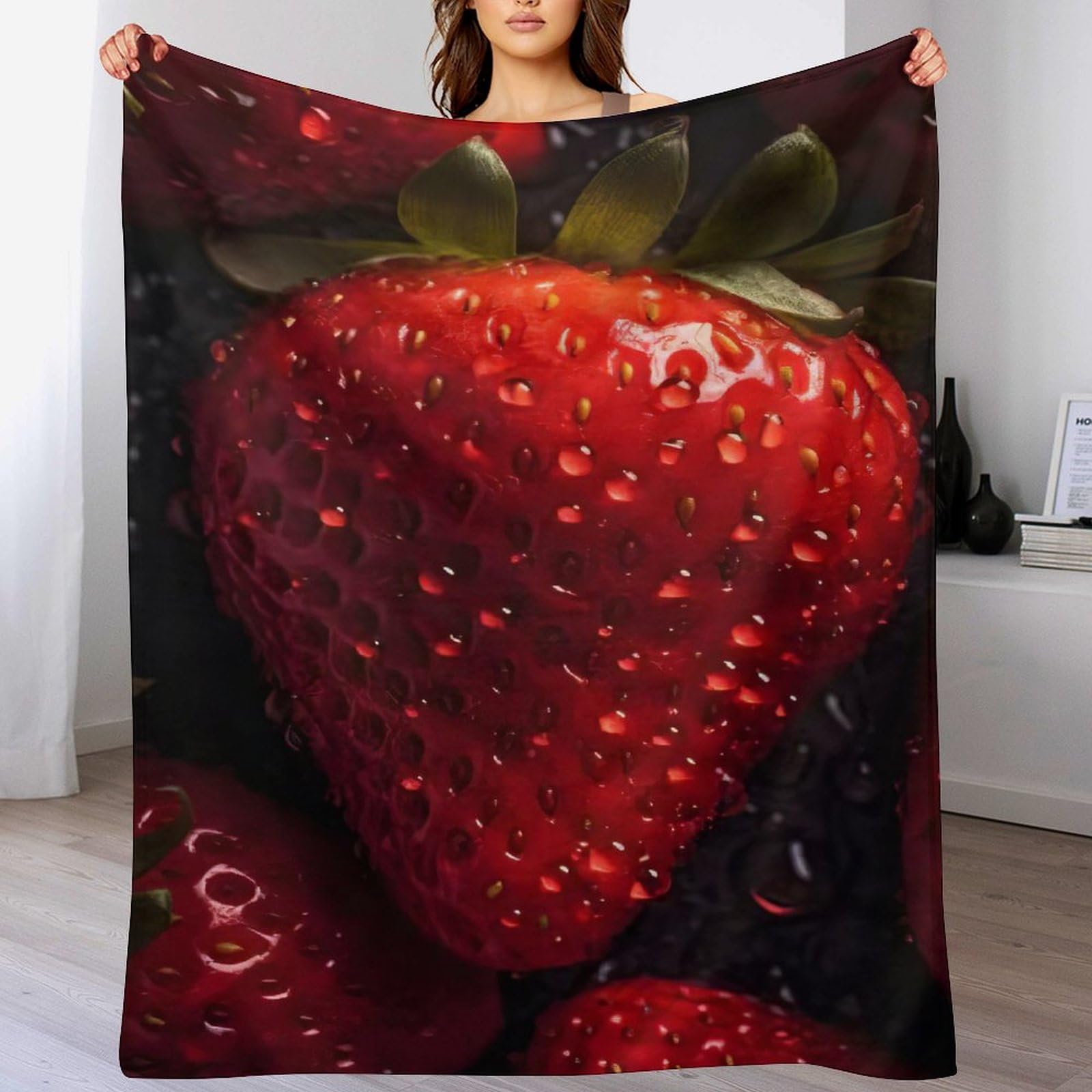 Couverture polaire fraise en flannel douce 130x150cm pour canapé