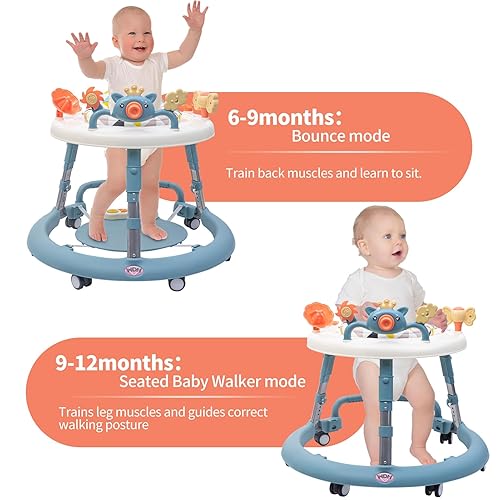 Miniatura 2 de Andador de bebé 4 en 1, andador de bebé con ruedas y 4 alturas ajustables, andador plegable para bebés incluye bandeja de juguetes musicales y