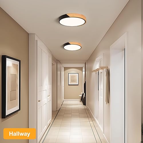 Miniatura 6 de Vikaey Lámpara de techo LED moderna, estilo minimalista de madera, lámpara de techo empotrada, lámpara de iluminación circular con pantalla acrílica