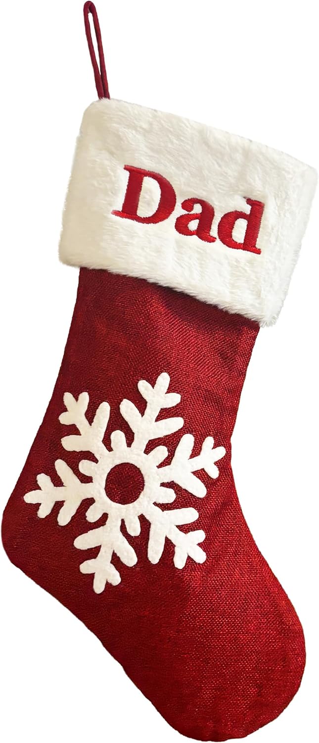 Printualist Personalized Christmas Stockings (18 inch) - Custom Embroidered Name Red Green Ivory Santa Deer Tree Pet Cat Dog- Rustic Farmhouse Fireplace for Family Decorations Holiday