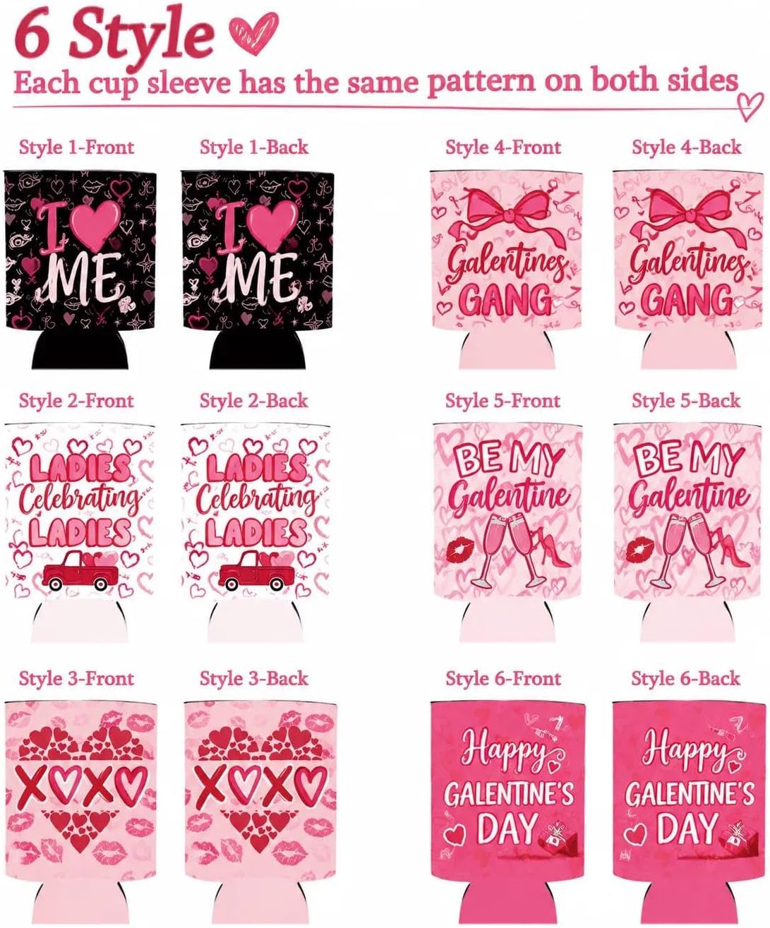 Pink Black Galentine’s Friendsgiving Can Cooler Sleeves 12PCS image 2