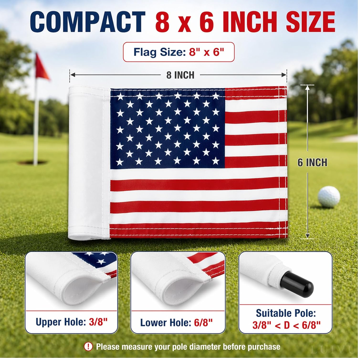8x6 Inch Double Sided Golf Polyester Flag in 420D Nylon - Small Banner in American Pattern Printing with Tube Inserted - Mini Practice Putting Flags for Backyard - USA Flag for Indoor or Outdoor