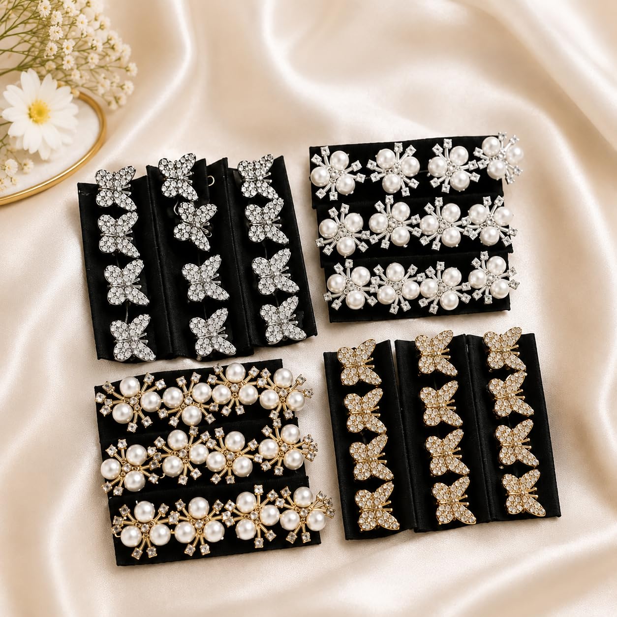 Belcro Backrow Hair Clips for Women Pack of 4, Pearl & Rhinestone Butterfly Hair Accessories, Bridal Juda Bun Braid Hair Clips, Reusable No Slip Hair Styling Clips for Wedding Party Girls & Ladies-image-17