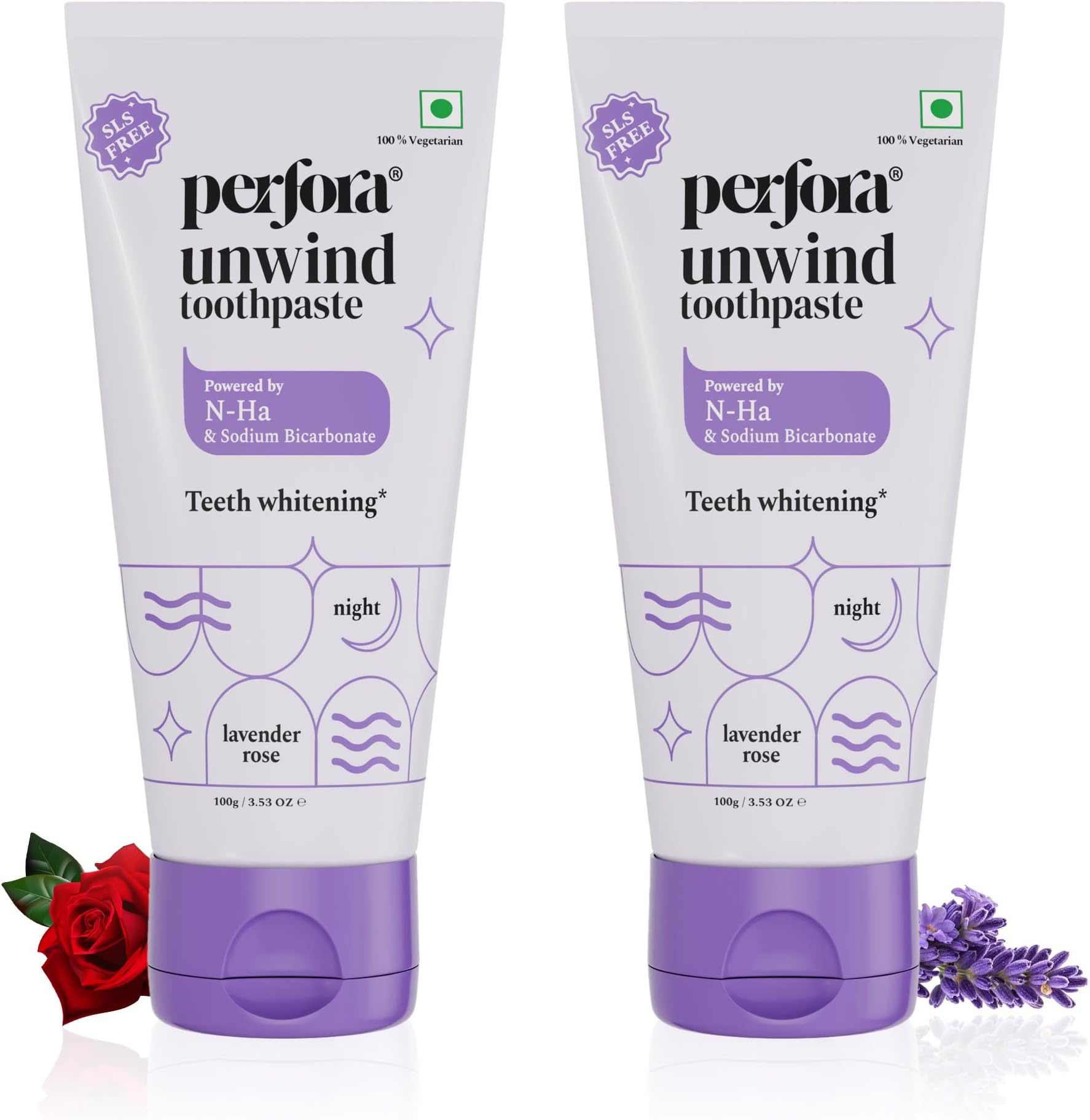 Unwind Toothpaste | Teeth Whitening & Superior Cleaning | SLS & Fluoride Free Toothpastes | N-Ha For Teeth Remineralisation | Healthy Gums & Complete Dental Care | Lavender Rose | Pack of 2