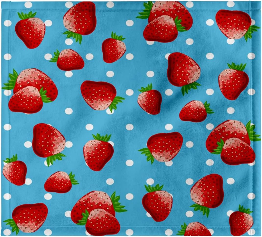 3dRose Red Strawberry Pattern on Blue - Cute Strawberries and Polka dot Design - Summer Fruit Fruits 22x30 Bath Hand Pool Towel