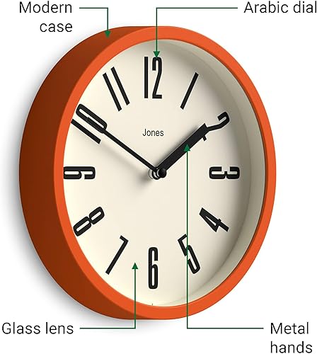 Miniatura 6 de JONES CLOCKS Reloj de pared para bañera de hidromasaje, pequeño reloj redondo retro, 8 pulgadas, naranja, números fáciles de leer, ideal para