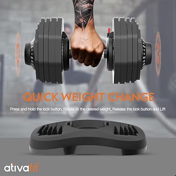 ATIVAFIT Adjustable Dumbbells Set, 588LB Quick Adjust Free Weights with Double Safety Lock & Anti-Slip Steel Handle, Space Saving Home Gym Equipment for Full Body Strength Training