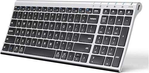 Vista 14 de iClever Teclado Bluetooth BK10, teclado inalámbrico recargable ultrafino con batería de larga duración, compatible con iOS, Android, Windows, Mac