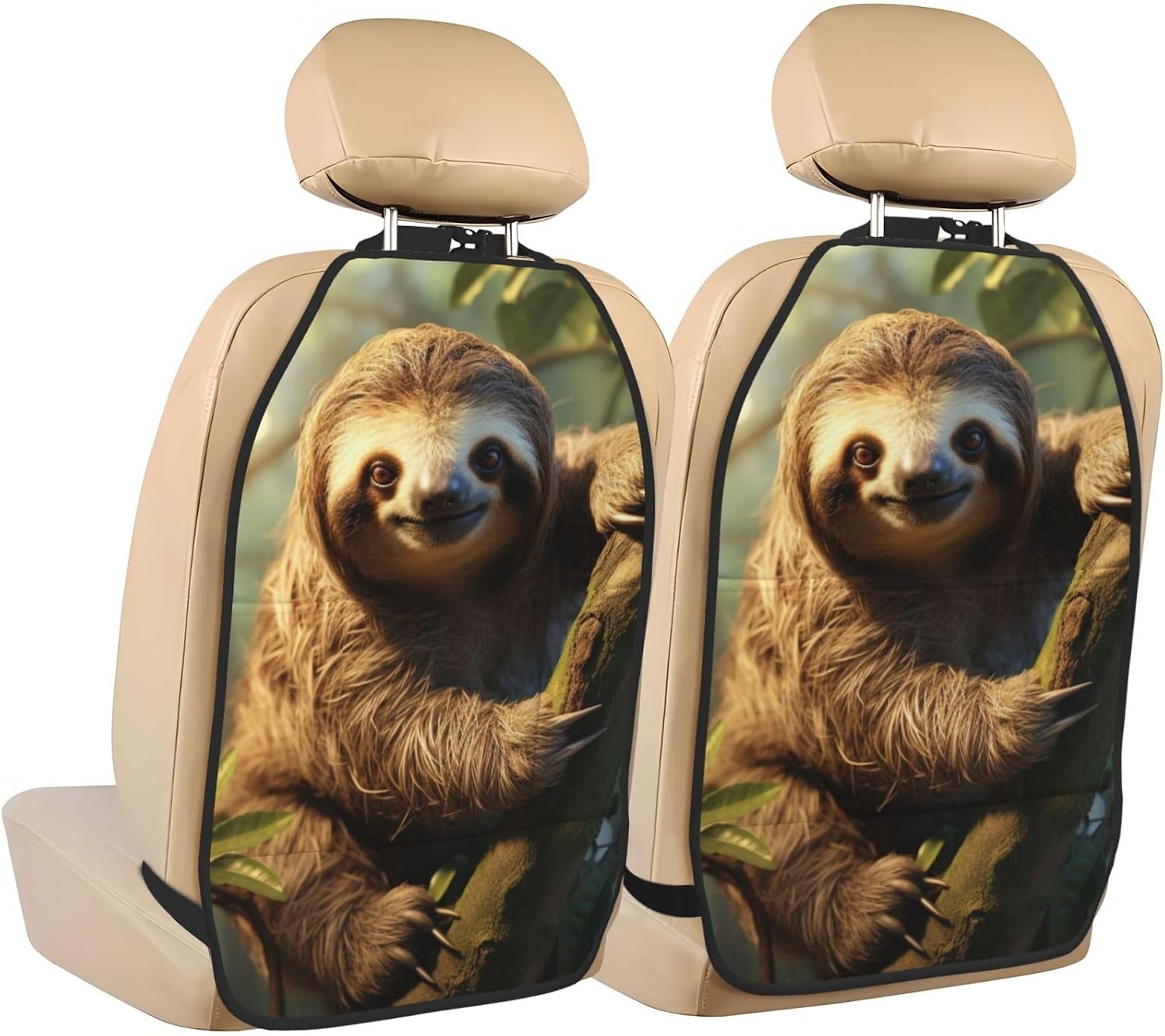 Car Seat Back Kick Protector 2 Pack 18.5x26.4 Inch, Bold Sloth Anti-Kick Pad, Waterproof Oxford Fabric Large Rear Seat Cover for Kids Pets Fits SUV Jeep Truck Sedan
