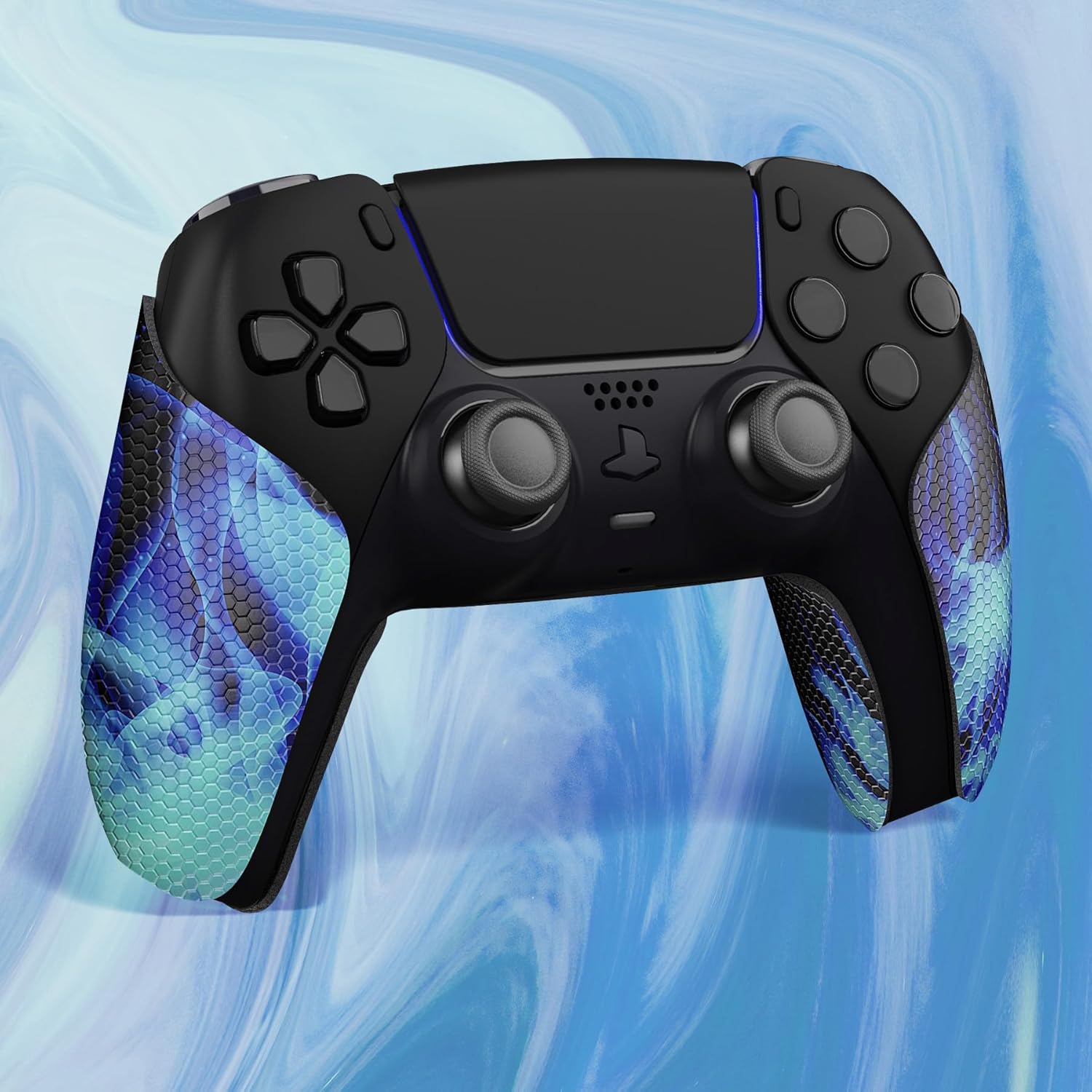 eXtremeRate PlayVital Anti-Skid Sweat-Absorbent Controller Grip for ps5 Controller, Professional Textured Soft Rubber Pads Handle Grips for ps5 Controller - Blue Flame - Image 6