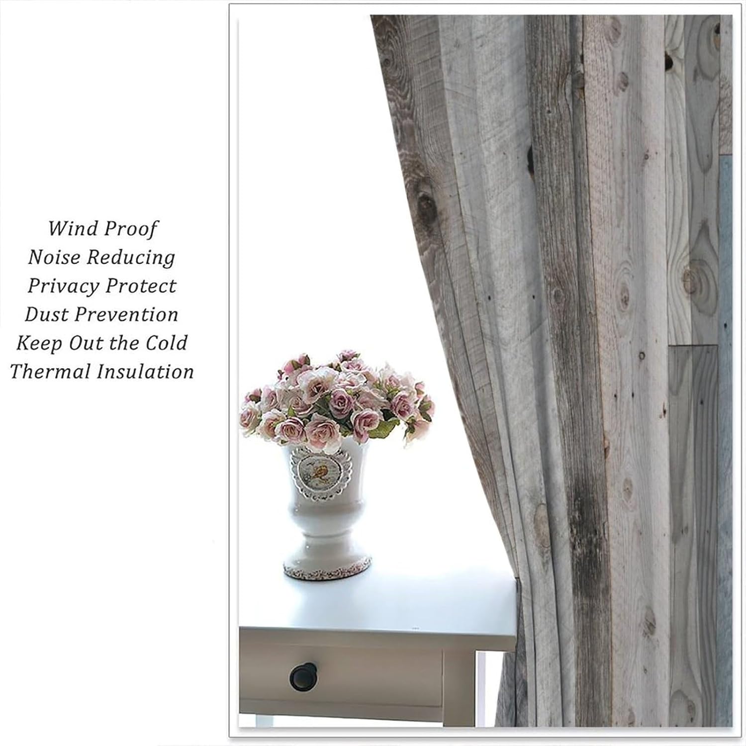 Farmhouse Barn Door Curtains Rustic Wood Country Vintage Rural Blue Grey Wooden Plank Cabin Barnwood Curtain with Rod Pocket Home Decor Drapes Window Treatments 2 Panels Set 42x45 Inch