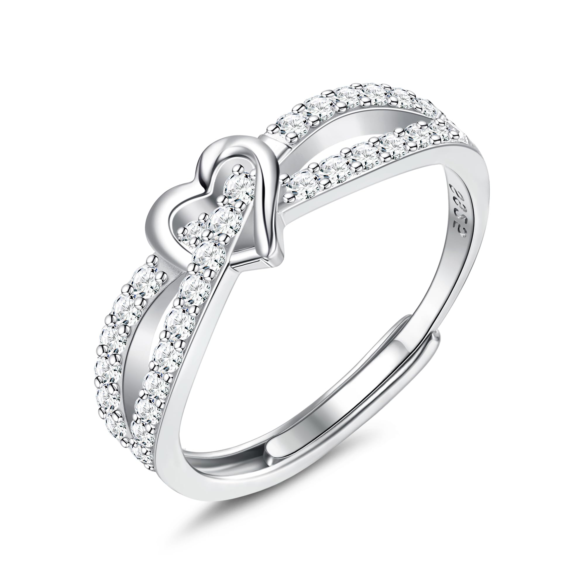 MILACOLATO 925 Anillos de Plata de Ley para Mujer Anillos Abiertos Ajustables en Corazón Anillos de Promesa de Compromiso de Circonita Cúbica para Boda