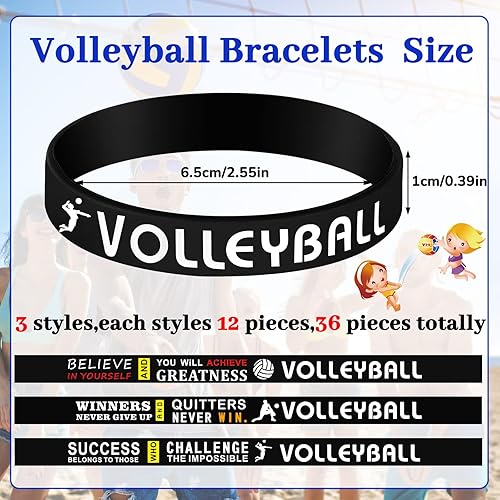 Miniatura 2 de Deekin Paquete de 36 pulseras de voleibol de regalo de voleibol, regalos de fiesta, pulseras de silicona de goma con citas inspiradoras