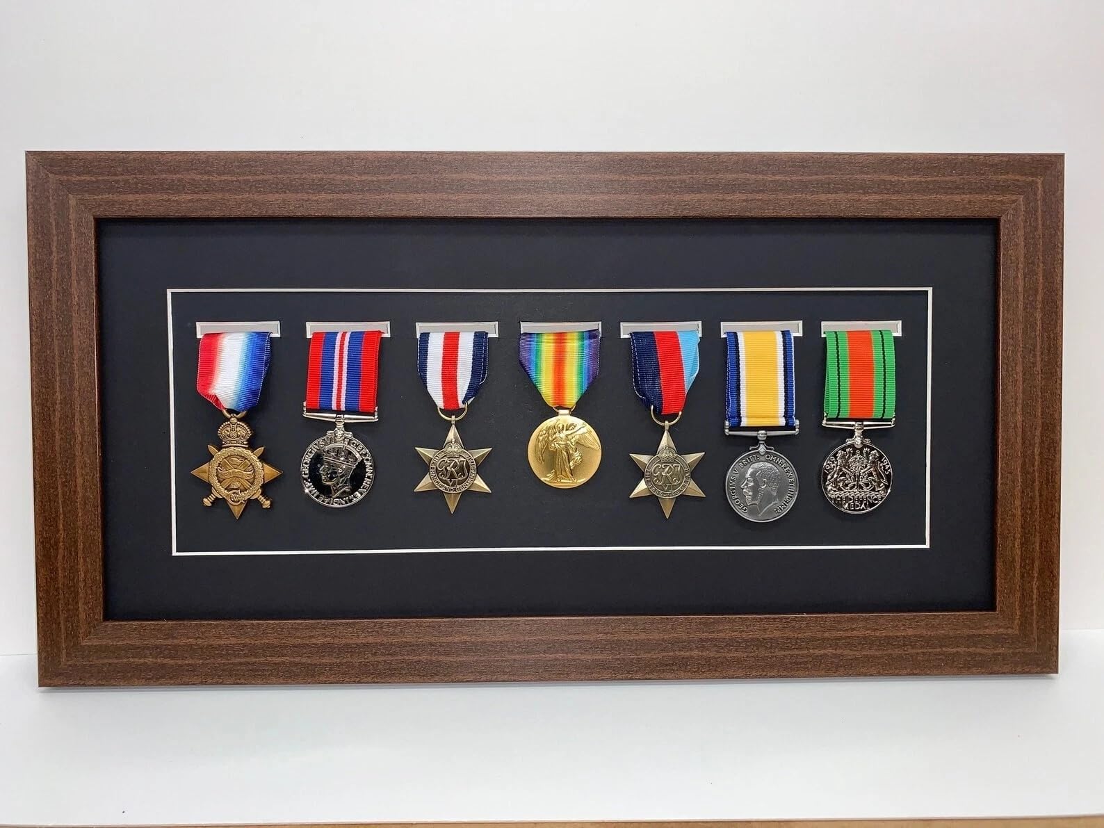 Kwik Picture Framing Ltd 7 Medal Military Medal Display Frame 48x26cm, Black Mount - Extra Large Deep Shadow Box Case for Army Navy RAF War Memorabilia Display | Wall Hanging Frame