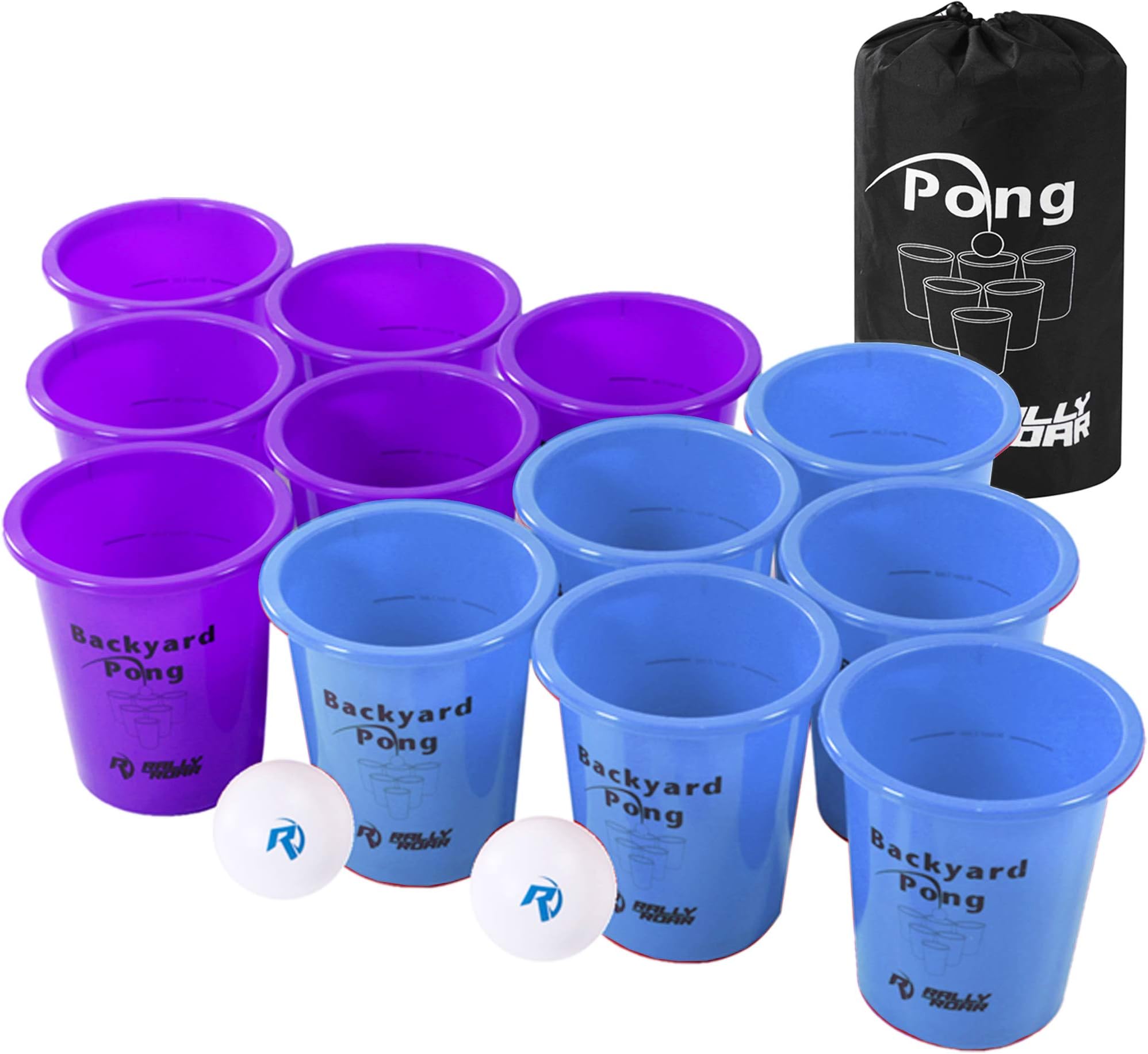 Rally and Roar Jumbo Tailgate Beer Pong Set - Includes 12 Durable 9" Tall Cups, 2 Balls, Carry Bag