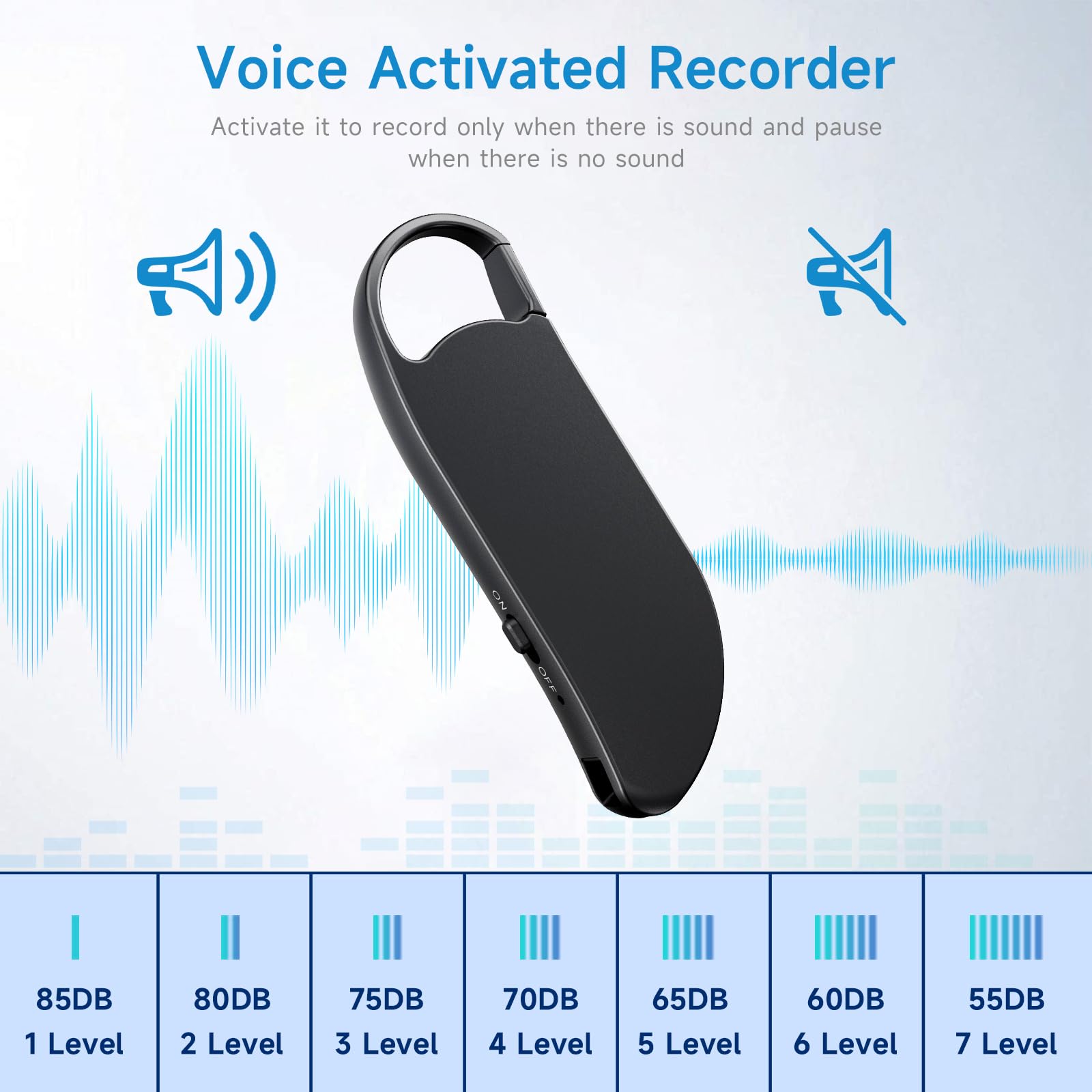 64GB Grabadora de Voz, Clooissr Grabadora Voz Digital 1536Kbps con Activada y Reducción de Ruido, Mini Grabadora de Voz Portátil para Clases Reuniones Entrevistas