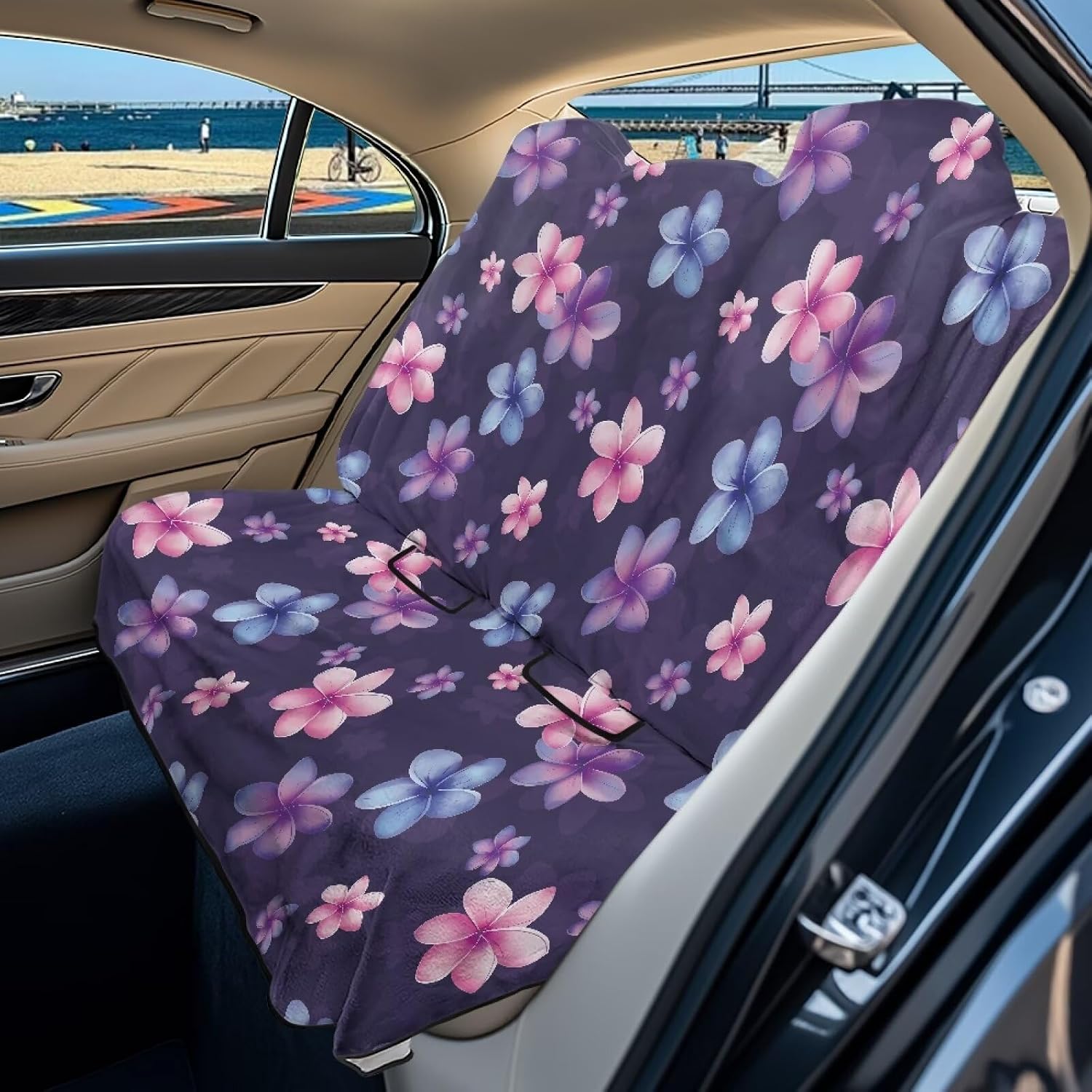 Colorful Plumeria Flower Pattern Dog Car Seat Cover Non-Slip Back Bench Protector for SUV Car Truck, Waterproof Back Seat Covers Sweat-Absorbent Auto Interior Accessories
