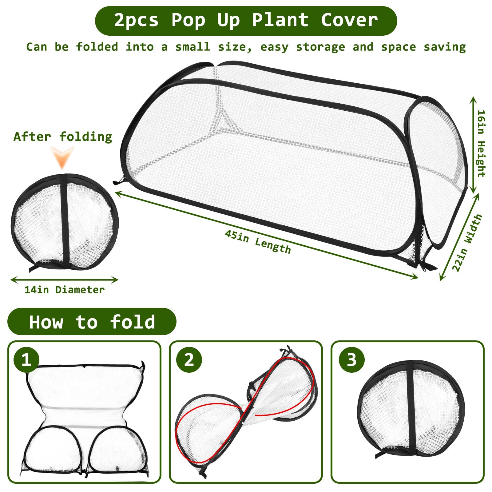 2 Piezas Cubiertas de Jardín para Camas Elevadas, 114x56x41cm Pop up Plegable Cubierta Invernadero para Bancal Elevada, Cubierta de Plantas para Verduras Flores, Protección de Heladas al Aire Libre