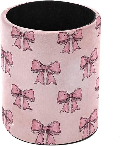 pink bow Leather Pen Holder for Desk, Pencil Organizer Pencil Cup Desk Decor Makeup Brush Holder Multifunctional Office Supplies for Home, Office,