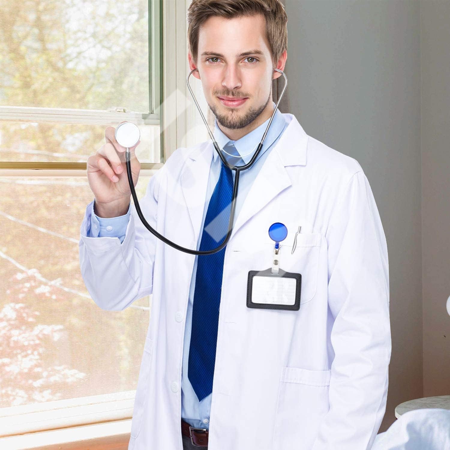 ラウンド型 格納式 ヨーヨーキーリング IDカードホルダー用 (100個パック、ブルー)