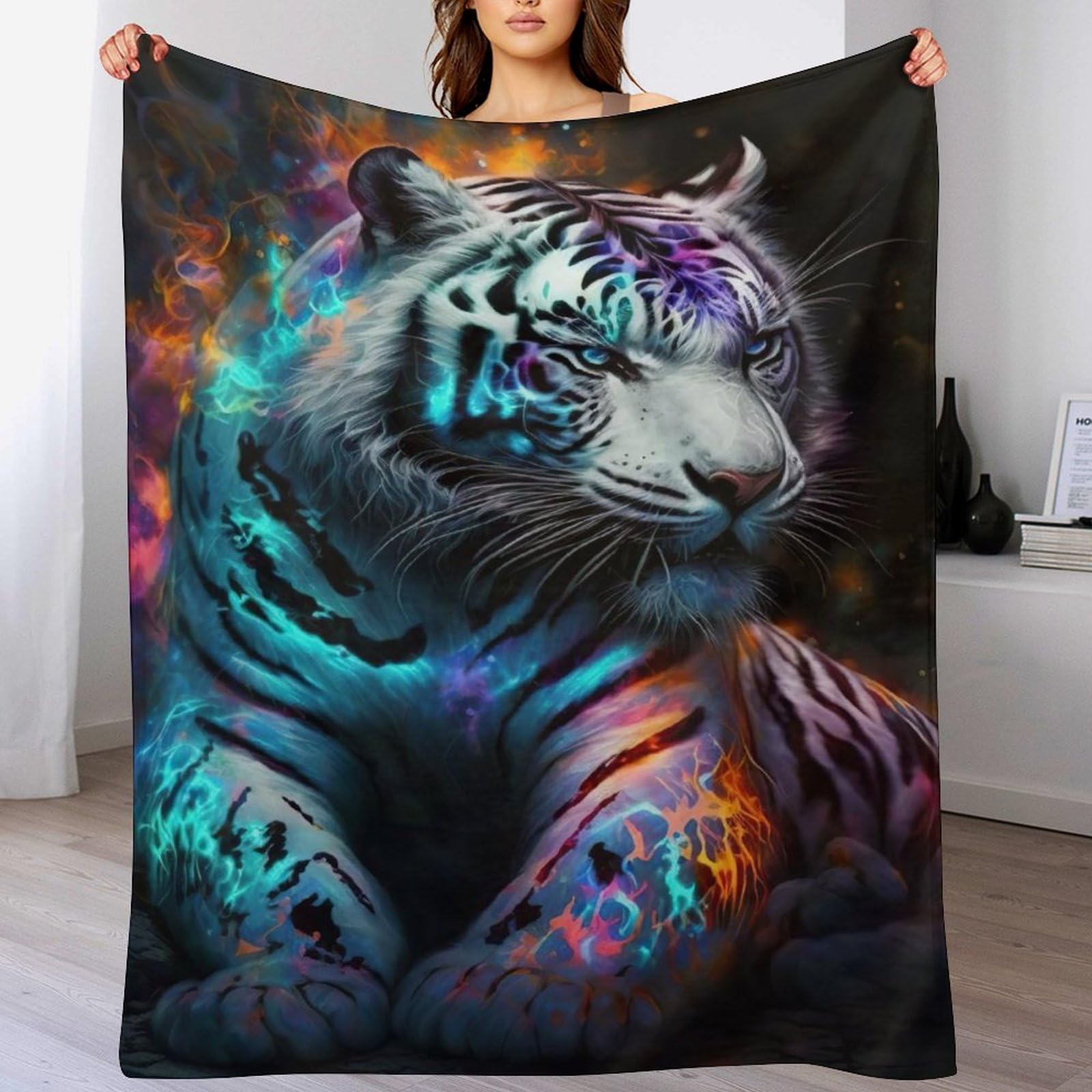 Couverture polaire anti-froid tigre blanc plaid doux pour améliorer le sommeil