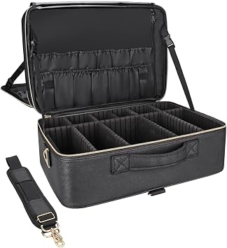 Relavel Extra Large Makeup Case Travel Makeup Bag Professional Leather Artist Bag Portable Cosmetic Brush Holder Organizer Nail Organizer Box with Adjustable Dividers