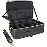 Relavel Extra Large Makeup Case Travel Makeup Bag Professional Leather Artist Bag Portable Cosmetic Brush Holder Organizer Nail Organizer Box with Adjustable Dividers