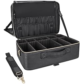 Relavel Extra Large Makeup Case Travel Makeup Bag Professional Leather Artist Bag Portable Cosmetic Brush Holder Organizer Nail Organizer Box with Adjustable Dividers