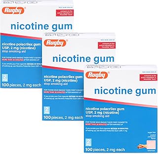 Rugby Polacrilex 2mg Nicotine Gum - Cinnamon Flavor, Quit Smoking and Vaping Aid, Sugar-Free,100 Count (3 Pack)