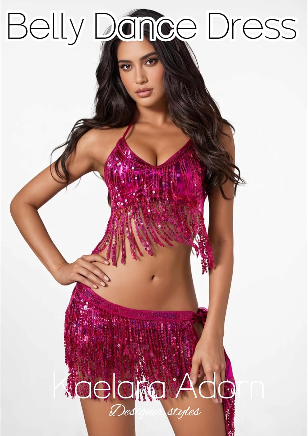2Pcs Belly Dance Skirt with Sequin Fringe Bra Top Hip Scarf Set Rave Latin Dance Party Halloween Sequins Tassel Costumes