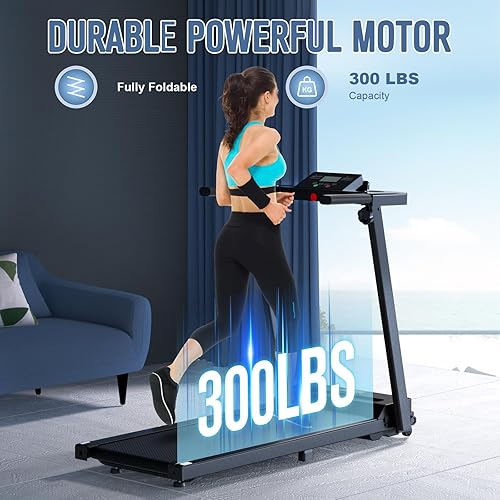 Miniatura 4 de Portable Foldable 3.0 HP Small Treadmills for Home Office with 300 LBS Capacity, Folding Running Walking Compact Treadmill with Handle Bar and LED