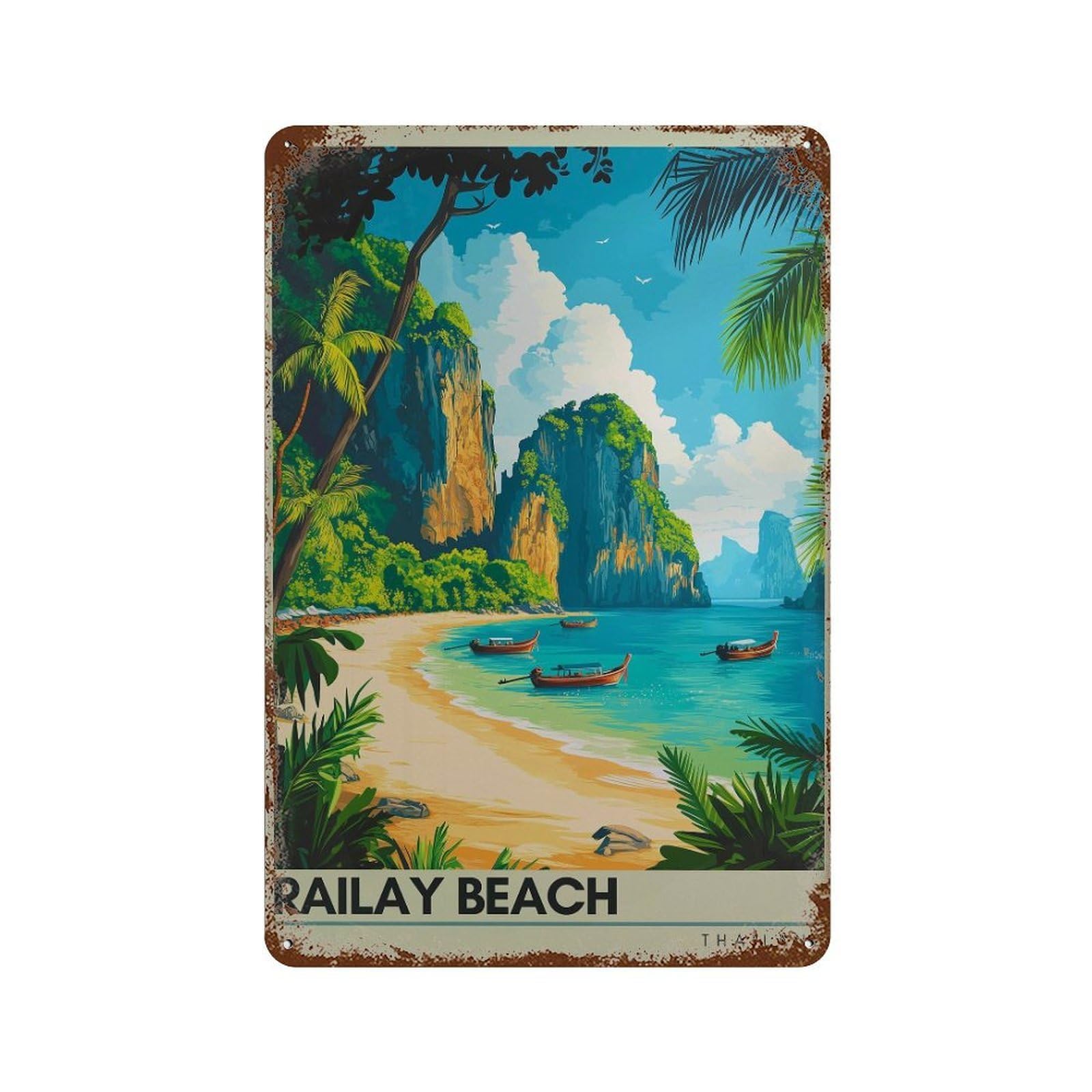 xiaoxiaoshen Railay Beach Thailand Tropical Travel Wall Decor Art Metal Tin Poster Modern Home Decor Art Home Bar Shop Decorations Vintage Sign 30x20cm