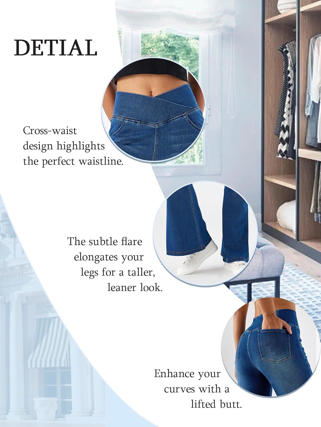 Bell Bottom Jeans for Women High Waisted Stretchy Flare Jeans Pull On Crossover Wide Leg Flared Pants with Pockets - Image 5