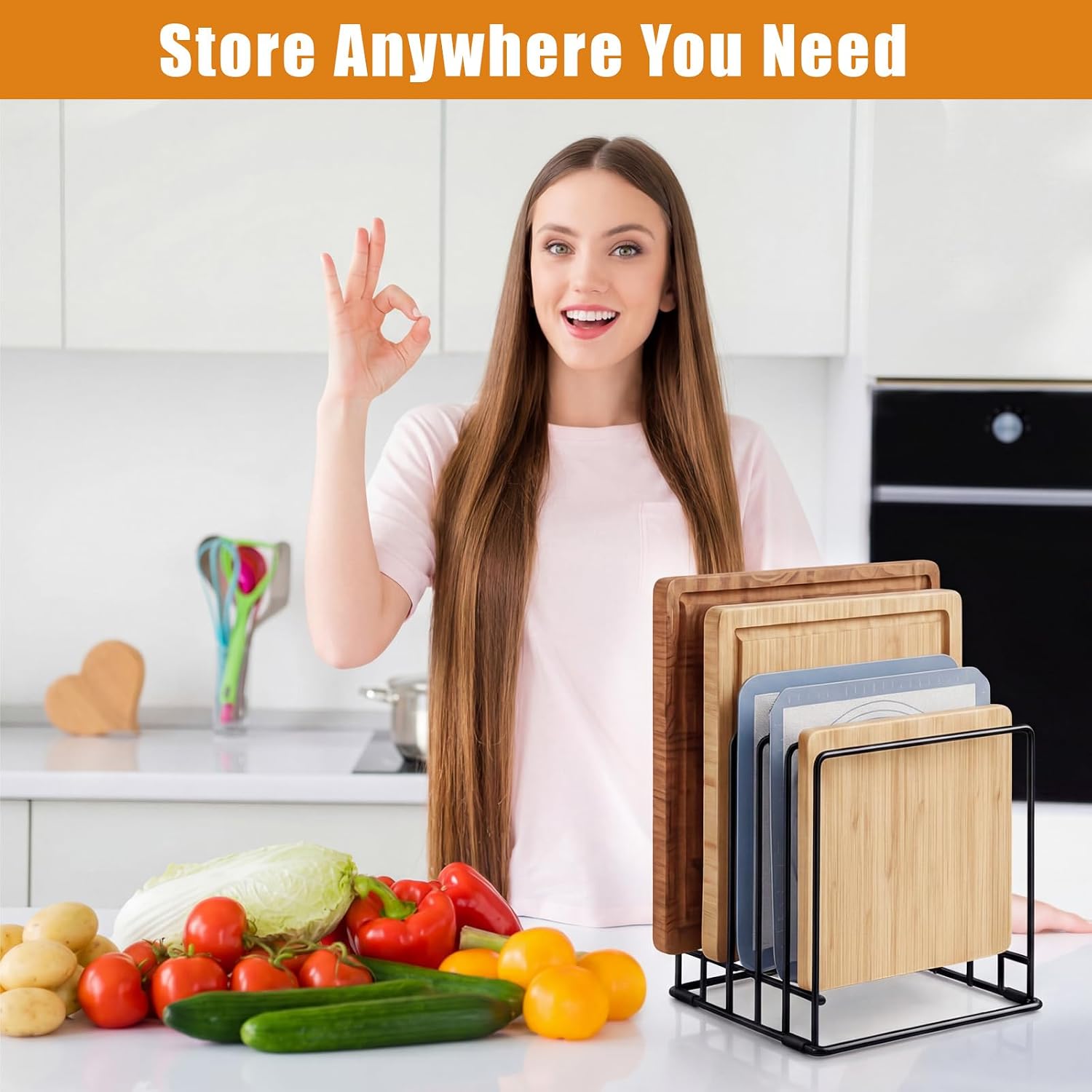 Mifoci 6 Pack Baking Sheet Organizer Rack Kitchen Cabinet Organizer 5 Slot Heavy-duty Metal Cookie Sheet for Cutting Board Storage Plate Bakeware Holder Tray Rack for Cabinets Countertop