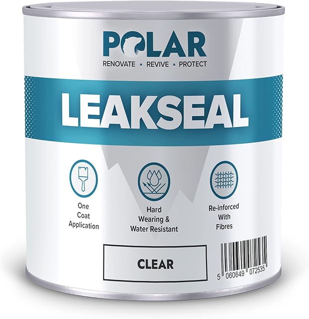 Polar Premium Leak Seal Clear Paint - 1 Litre - Instant Waterproof Roof Sealant - Ideal for Leaks, Cracks & Roof Repair - Concrete, Brick, Metal, Drainpipes & Gutters - Easy to Apply