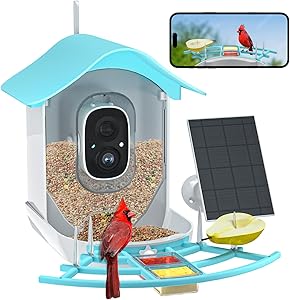 Smart Bird Feeder with Camera, 2K HD AI Identify Birds Species, Bir d Watching Camera with Solar Panel, Auto Capture Bird Videos & Instant Notifications, Ideal Present for Bir d Lover, Blue asin的图片