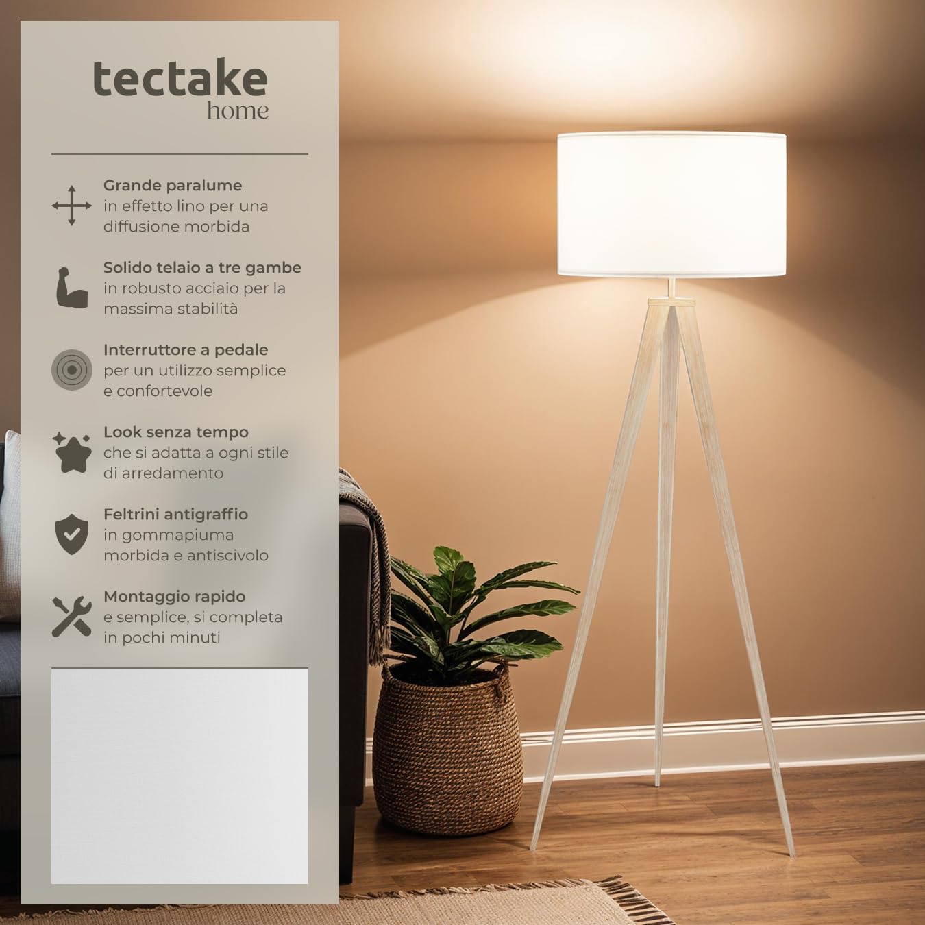 Paralume Beige In Lino Per Lampada Da Terra E27 – Tessuto Traspirante E Lavabile, Luce Soffusa