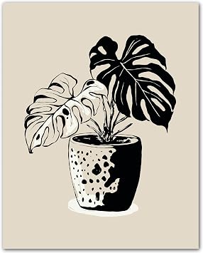 ZUKIY Potted Monstera Sketch - 8x10 Unframed Monstera Plant Wall Art - Single Flower Botanical Print for Bedroom Office Living Room Hallway or Gallery Wall - Minimal Botanical Decor Poster