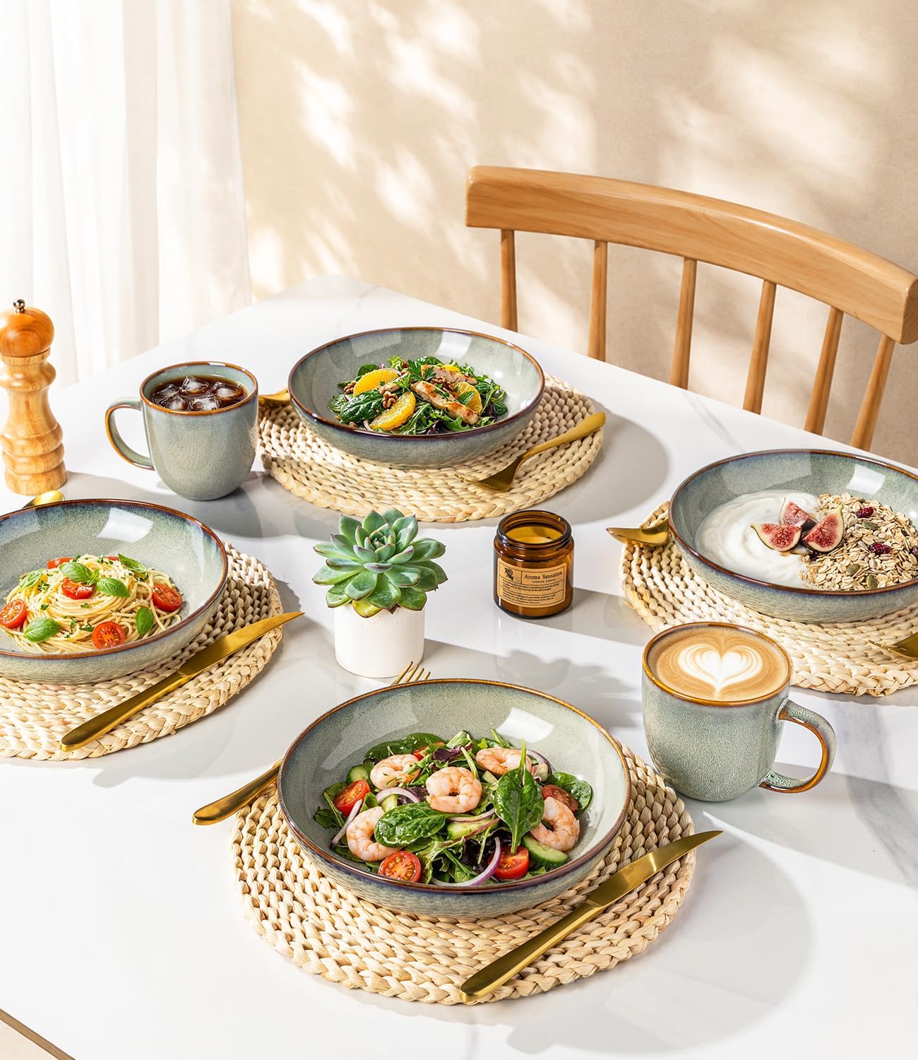 GBhome 8.5'' Ceramic Pasta Bowls, 36oz Stoneware Salad Bowls Set of 6