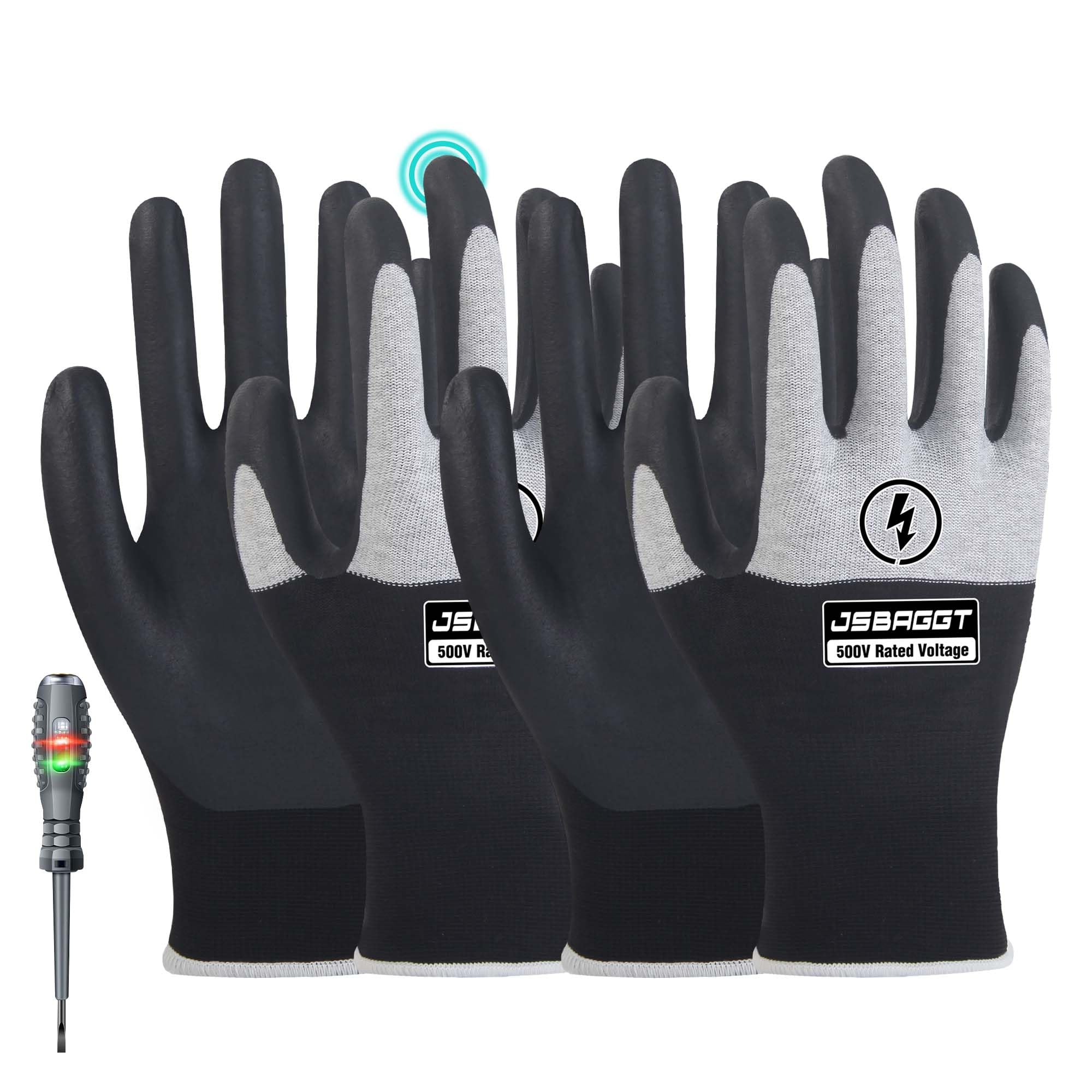 JSBAGGT Electrical Insulated Gloves 500V-2PC Voltage Resistance Electrician High Voltage Insulation Work Gloves Flame Retardant & Rubber Non-Slip Grip